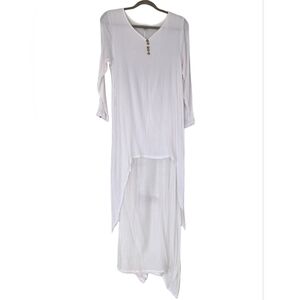 Boho Double Layered White Long Sleeve High-low Flowy Maxi Tunic Dress